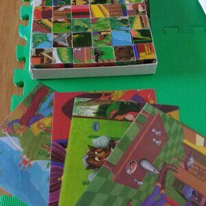 Fairy Tales "Contes Grimm" wooden Cube puzzle 6 different scenes Vintage